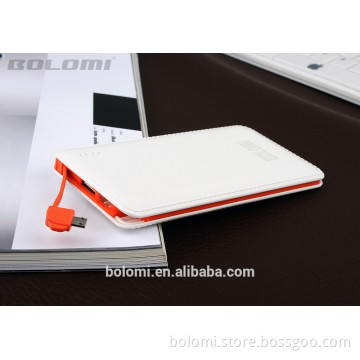 2016 bolomi leather power bank 6000mah with cable for smartphone